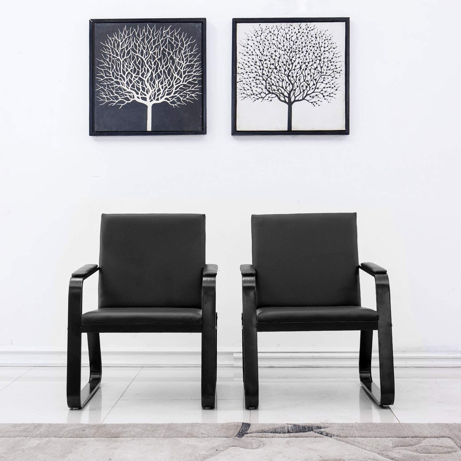 Waiting Room Chair With Armrest Black PU Leather Office Furniture, Office Guest Seating Lobby Conference Reception Chairs For Airport Clinic Hospital Bank Salon Barber