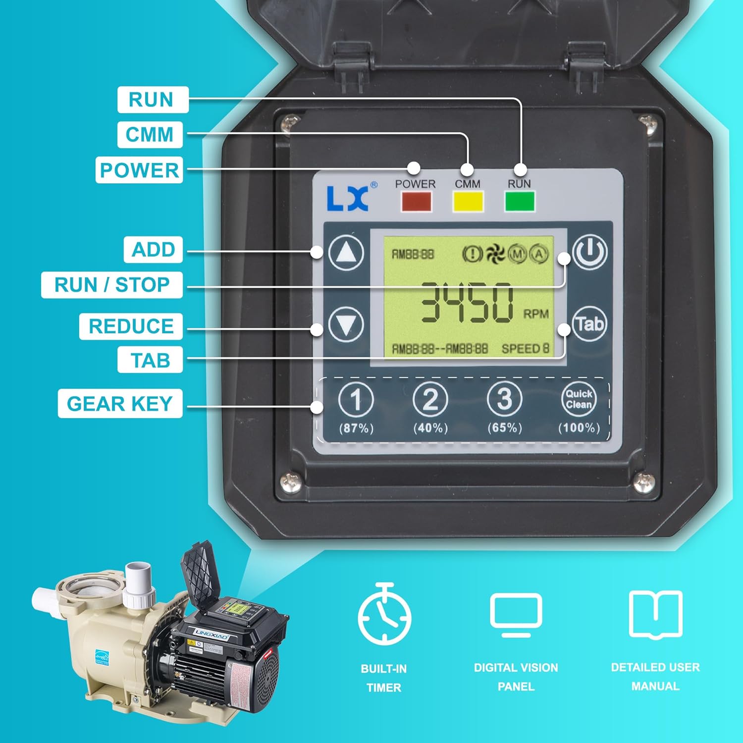 LINGXIAO Variable Speed Pool Pump Inground 2HP with Filter Basket - 115V/208-230V Variable Speed Pump, Low Noise & Energy Star Certified, 1.5" or 2" Fit Includes