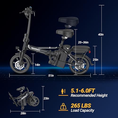Electric Bike for Adults,14" Folding Ebike with Peak 750W Motor,Max 28/40 Miles Ranges up to 22 MPH.ebike with 499.2/749WH Removable Battery, Front & Rear Suspension