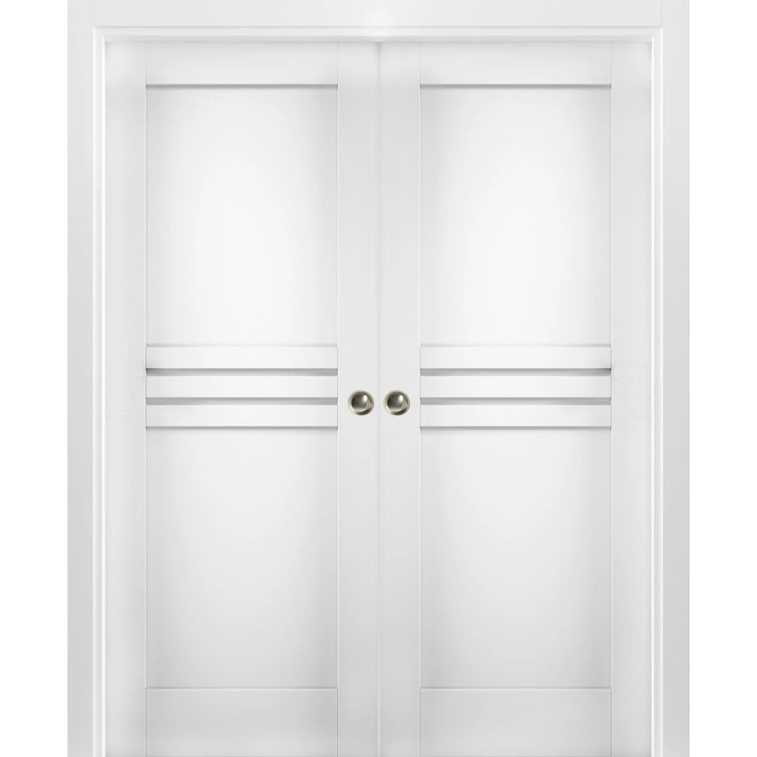 Sliding French Double Pocket Doors 36 x 80 inches / Mela 7444 White Silk / Kit Rail Hardware / MDF Interior Bedroom Modern Doors