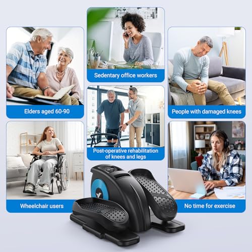 MERACH Under Desk Elliptical Machine, Ellipse Leg Exerciser for Seniors Adults Fully Assembled, Portable & Quiet Electric Seated Pedal Exerciser with 12 Adjustable Speed & Remote Control & 12 AutoMode