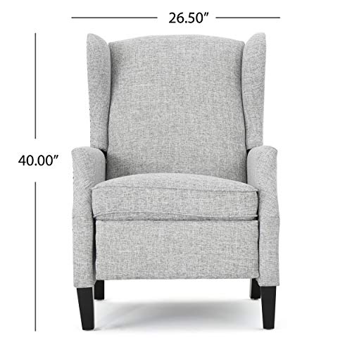 LUMISOL Upholstered Wingback Recliner Chair, Manual Push Back Recliner with Curved Arms, Single Reclining Sofa Chair with Wood Legs and Nailhead Trim for Nursery, Bedroom, Living Room (Light Grey)