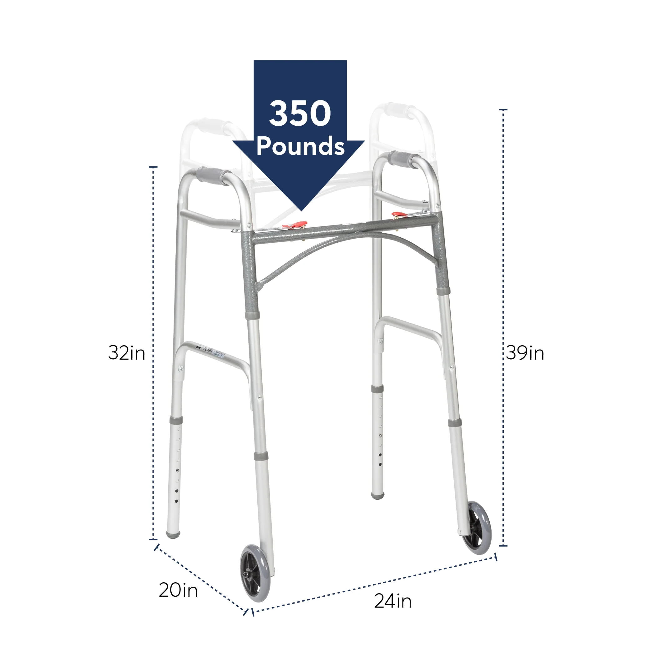 Drive Medical PreserveTech Deluxe Two Button Folding Walker with 5 Wheels