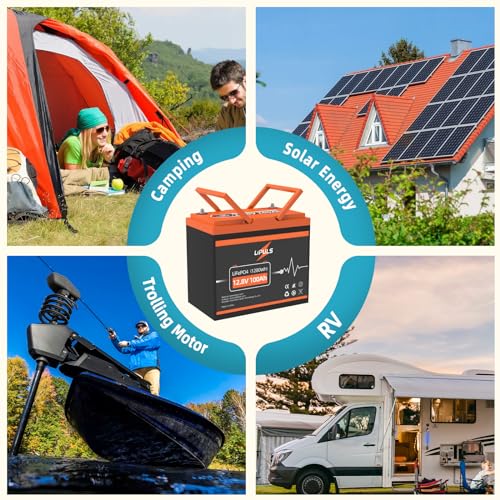 12.8V 100Ah LiFePO4 Battery Lithium Deep Cycle Battery, Group 24 Size Built-in 100A BMS, Max.1280Wh Lithium Iron Phosphate Battery, 10-Year Lifespan, Perfect for RV, Solar Panel, Trolling Motor
