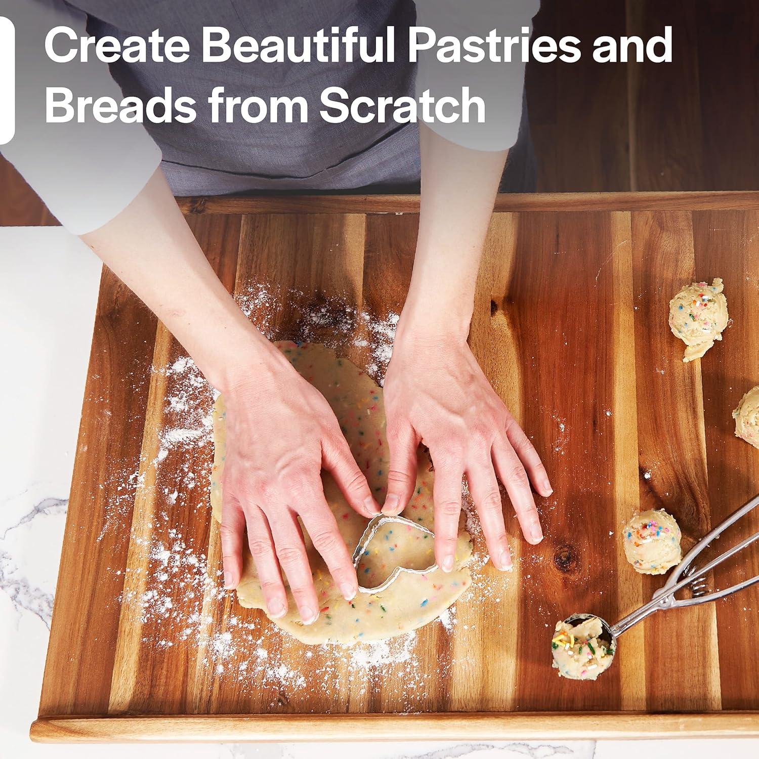 Villa Acacia Wood Pastry Board - Reversible Wooden Boards for Rolling, Cutting & Kneading Pack of 2
