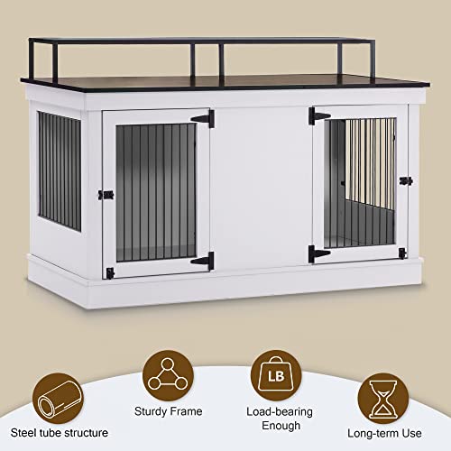 MCombo Large Dog Crate Furniture TV Stand, Wooden Dog Kennel with Double Doors, Indoor Furniture Style Dog Crate House End Table, 1861 (Brown)