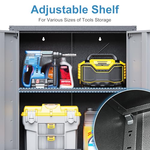 Garage Storage Cabinet Wall Cabinet with 2 Doors,Lockable Tool Cabinets Wall Mounted with Adjustale Shelves,Heavy Duty Steel Hanging Cabinets for Warehouse Kitchen Laundry,Assembly Required