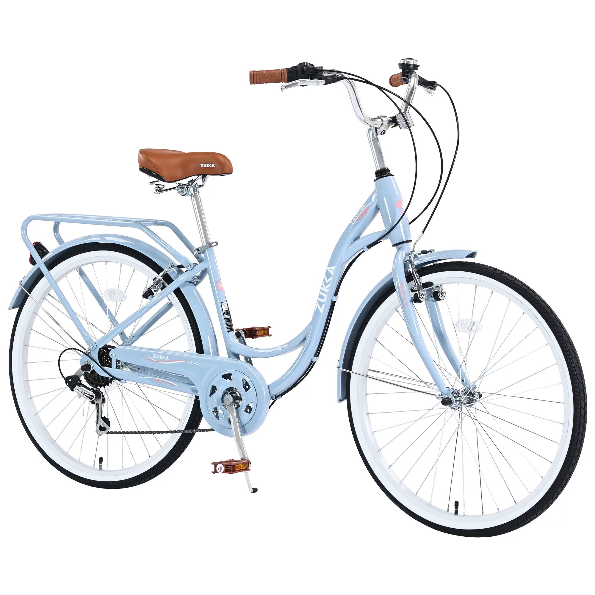 Women's Bike 26 7 Speed Comfortable City Bike Steel Frame Commuter Cruiser Bike for Ladies Adults, Blue