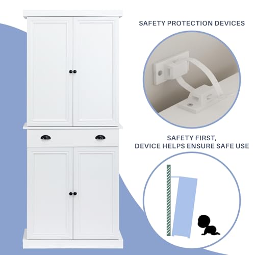 HollyHOME 72" Kitchen Pantry Cabinet, Storage Cabinet with 4 Doors and 1 Drawer, Freestanding Cupboard with Adjustable Shelves and 6 Door Shelves for Kitchen, Dining Room, Living Room, White