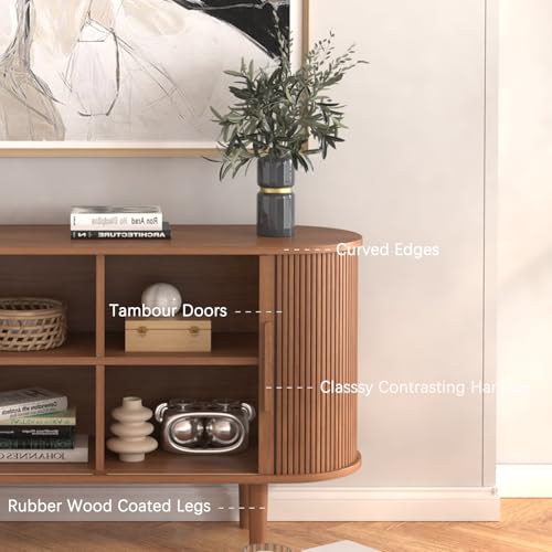 47" Sideboard Tambour Storage Cabinet, Black Corner Cabinet with Doors and Shelves, Fluted Sideboard Cabinet for Kitchen, Entryway and Living Room