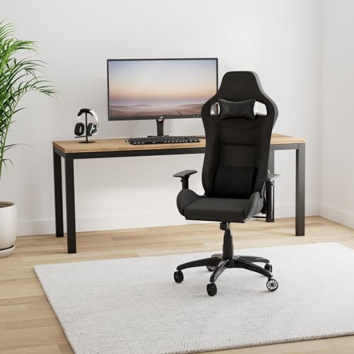 Corsair T3 Rush Fabric Gaming Chair (2023) – Racing-Inspired Design – Soft Fabric Exterior – Padded Neck Cushion – Memory Foam Lumbar Support – Adjustable Seat Height – Charcoal