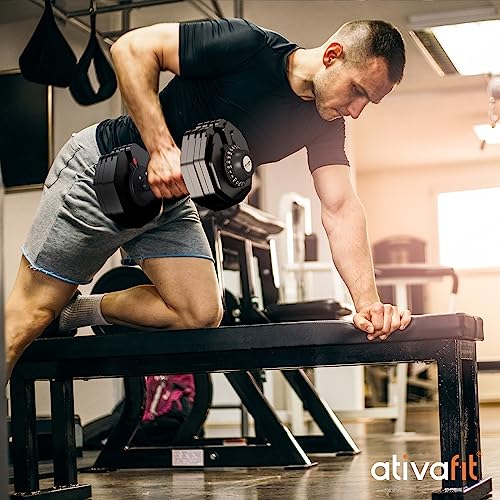Ativafit 27.5/66/88LBS Pair Adjustable Dumbbell Set with Anti-slip Handle 12 In 1 Quick Dial Adjustment Weights With Safety Locking Button Space Saving Strength Training for Full Body Home Gym Workout