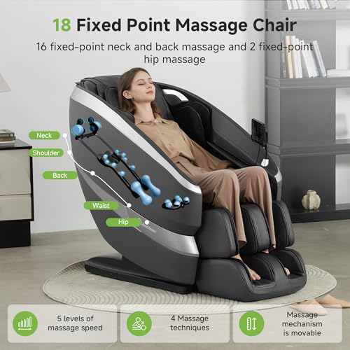 Real Relax 2025 Massage Chair Full Body，Zero Gravity 18 Fixed Point Shiatsu Massage Recliner with Lower Back and Calf Heating，Neck Massage and 12 Auto Modes，Home and Office Use，FS-01 Black