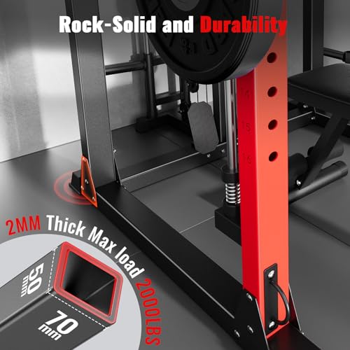 ARMAC Smith Machine, Multi-Functional Power Cage for Home Gym, 2000LBS Squat Rack with Two LAT Pull-Down Systems, Cable Crossover Machine and and More Cable Attachment