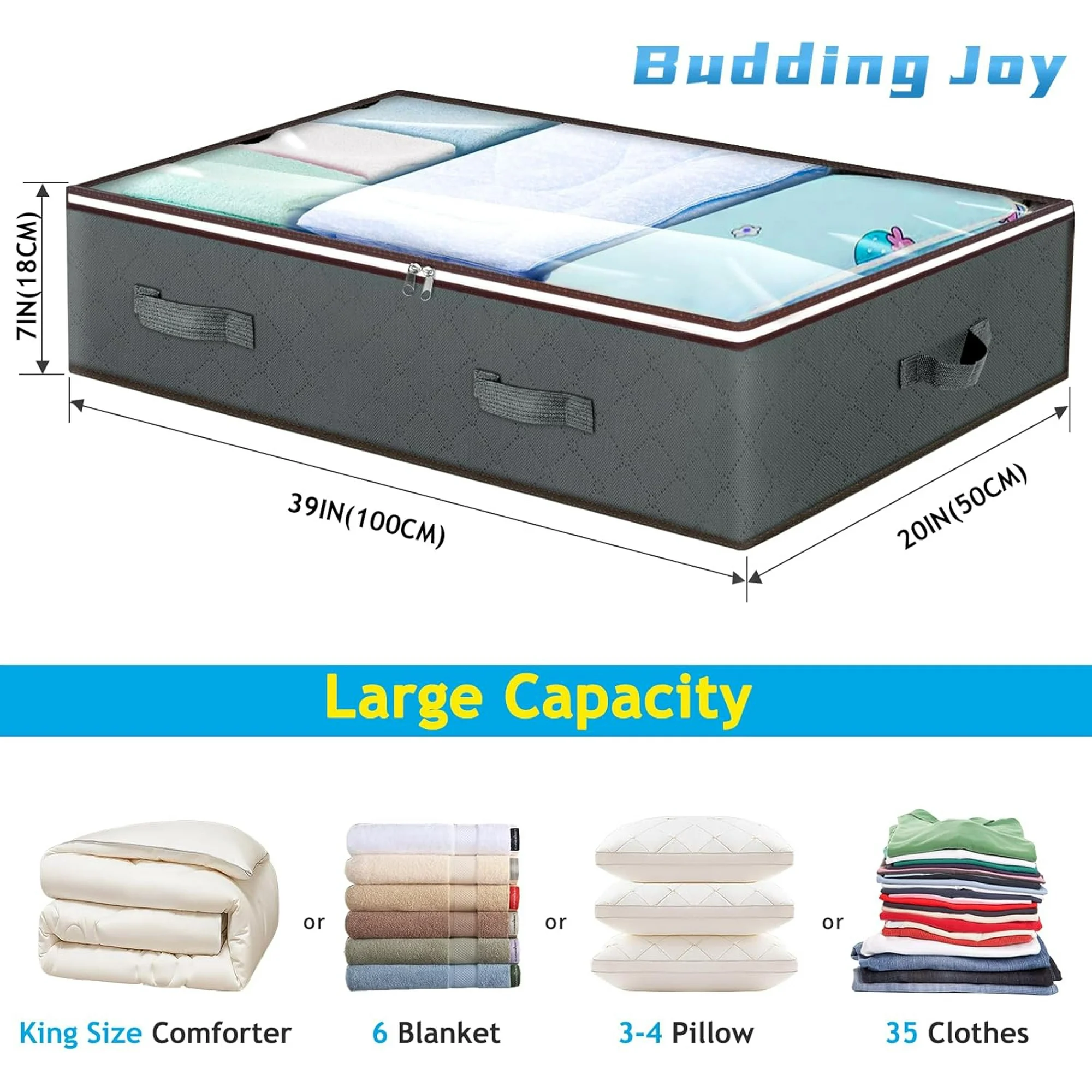 UniMall 90L Under Bed Storage Containers,Large Capacity Underbed Storage Bags Organizer,Thick Fabric Storage Bins with Clear Window and Reinforced Handles for Blanket Comforter Bedding Clothes,8 Pack