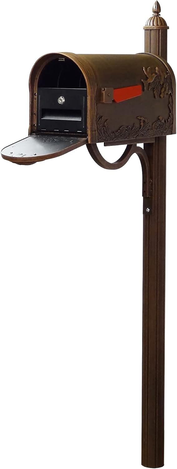 Special Lite Products Durable Hummingbird Curbside Mailbox with Locking Insert and Richland Mailbox Post, Copper