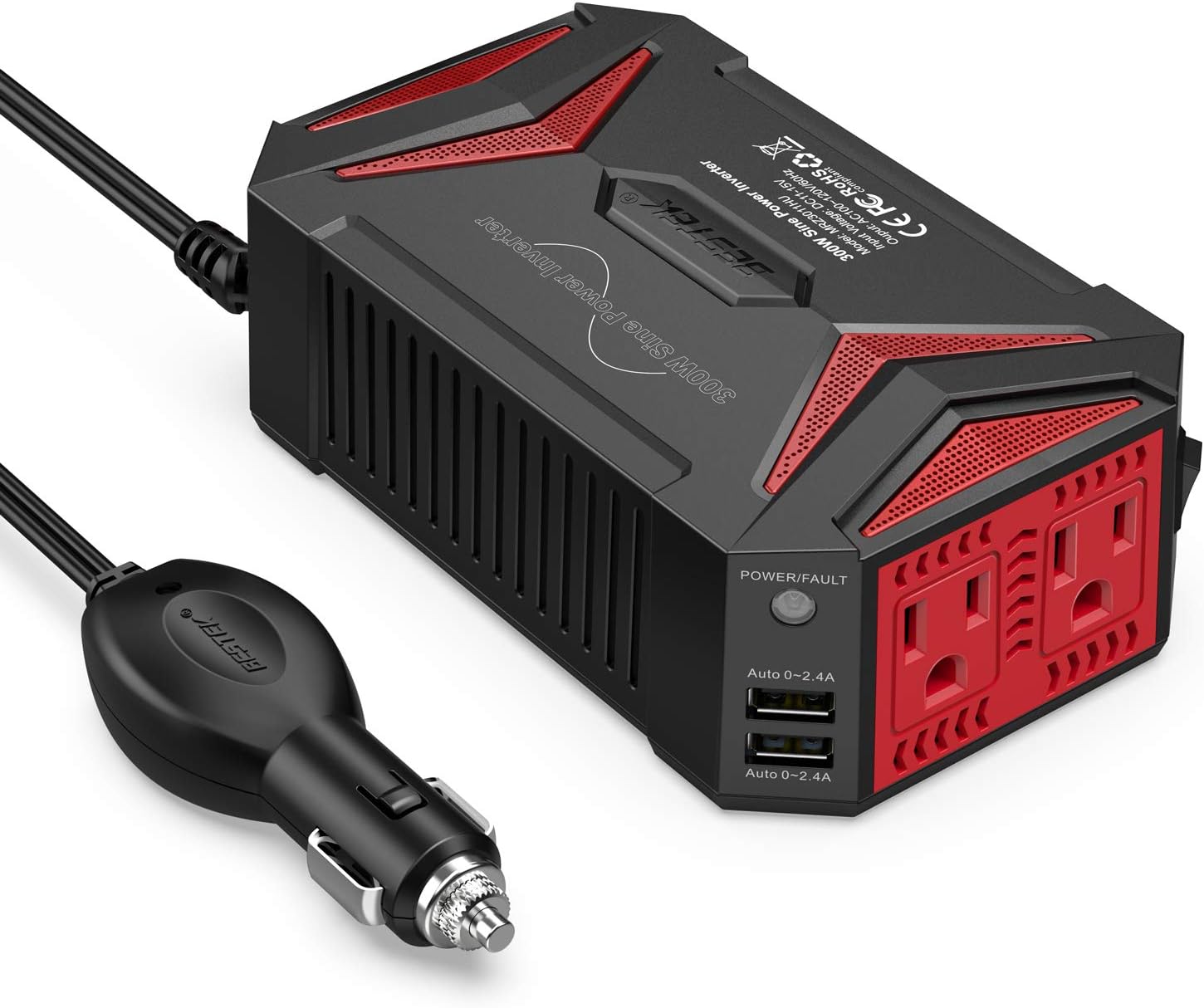 BESTEK 300Watt Pure Sine Wave Power Inverter Car Adapter DC 12V to AC 110V with 4.2A Dual Smart USB Ports (Blue) Pack of 2