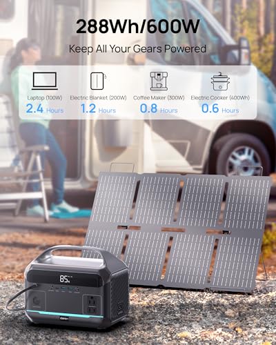 Portable Power Station 300W (600W Surge), 192Wh (60,000mAh) Solar Generator, LiFeP04 Battery with AC & DC Outlets, Power Bank Station for Outdoor Camping, Traveling, Home & Emergency (Solar Optional)