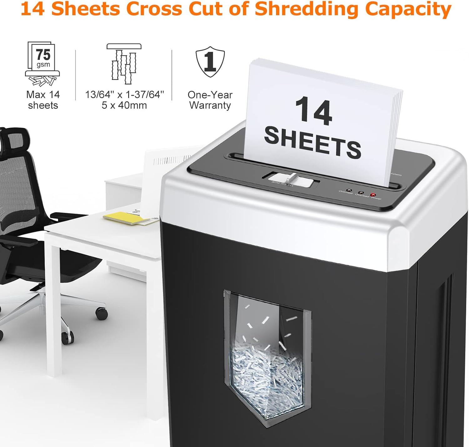 Bonsaii 14-Sheet Office Paper Shredder, 30-Minute Continuous Running Time, Credit Card/Staples Cross-Cut Shredders for Home Use Heavy Duty, Quiet Shredding Machine with Jam Proof System (C169-B)