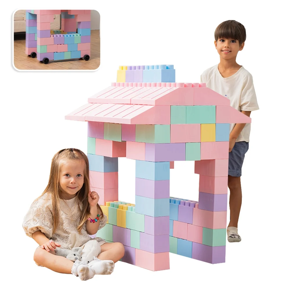 Giant Plastic Blocks Jumbo, Big Blocks, Jumbo Blocks, Big Building Blocks Jumbo, Giant Blocks, Huge Blocks, Jumbo Building Blocks, Large Blocks for Kids Ages 1 to 8 (86pcs blocks with wheels)
