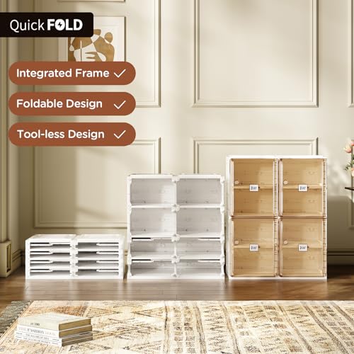 Shoe Organizer Storage Box, Portable Folding Shoe Rack for Closet with Magnetic Clear Door,Large Sneaker Cabinet Bins Sturdy Easy Assembly 10 Layers-20 Grids