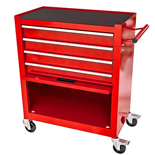 4-Drawer Tool Cart on Wheels, Rolling Tool Box，Heavy Duty Utility Industrial Service Cart Storage Organizer with Locking System, for Mechanic, Warehouse, Garage, Workshop
