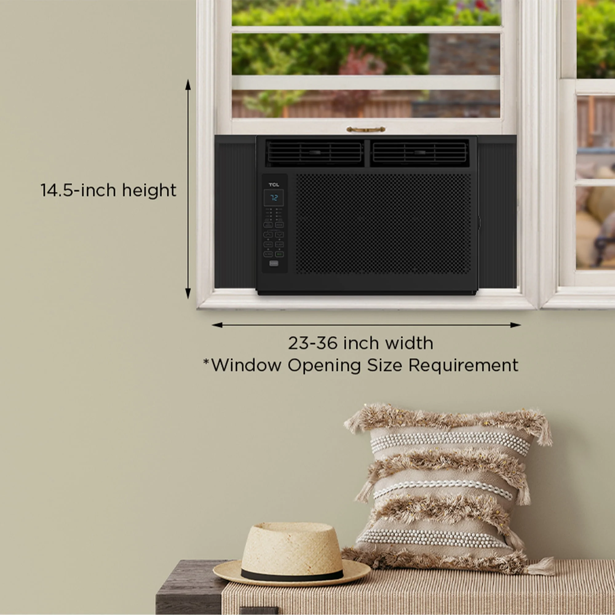TCL 6,000 BTU Window Air Conditioner, 250 sq. ft., LED Display, Included Remote, Black, W6W32-B
