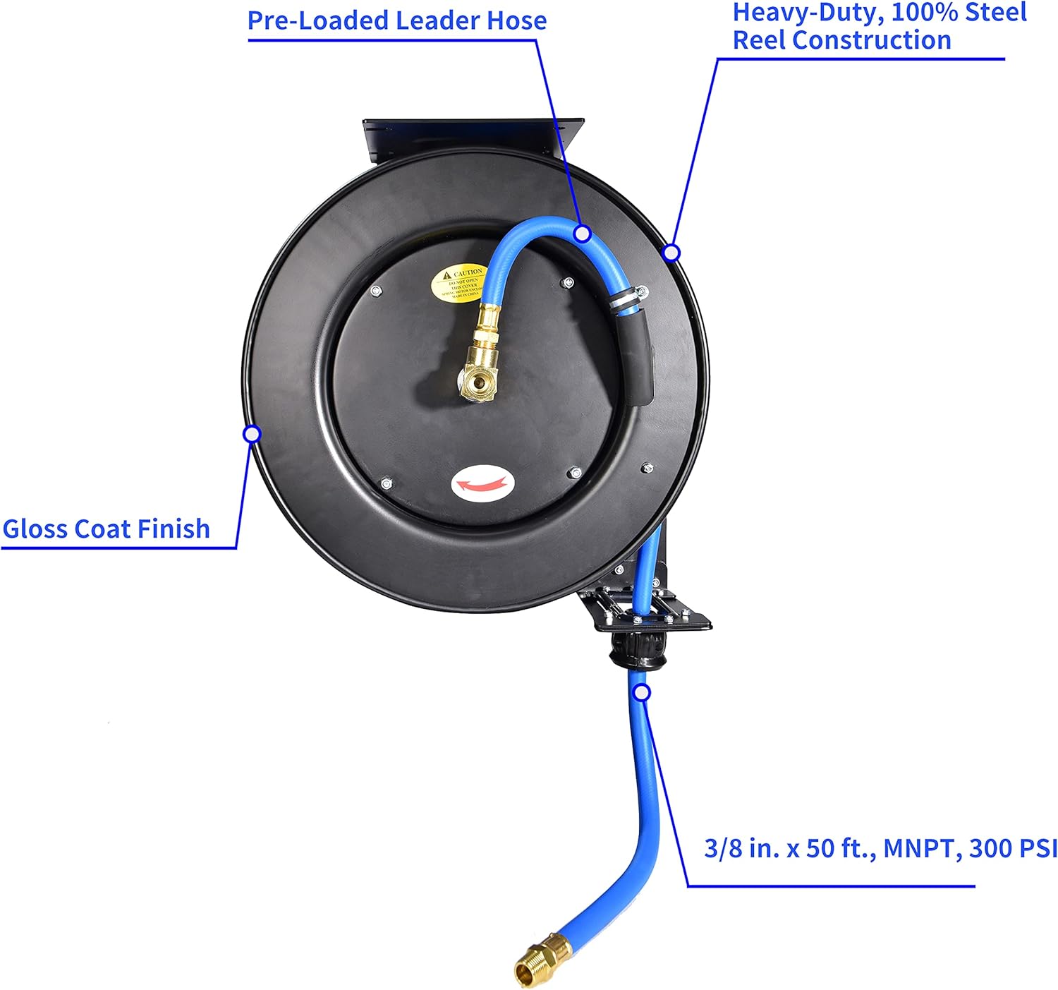Aain AE39 Heavy Duty Air Hose Reel With 50FT Auto Rewind Preminium Retractable air hose,Steel Construction Industrial Air Hose Reel Wall Mount 3/8" Flexiable Hybrid Hose