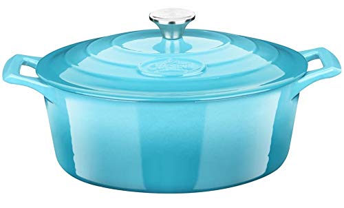 La Cuisine 6270 Enameled Cast Iron Covered Oval Dutch Oven Casserole Pot, 6.75 QT (6.5 Liter) / 13x9.8x6.3” (33x25x16 CM). Internal Cream White Enamel, Exterior 2 - tone Blue Enamel Coating Finish
