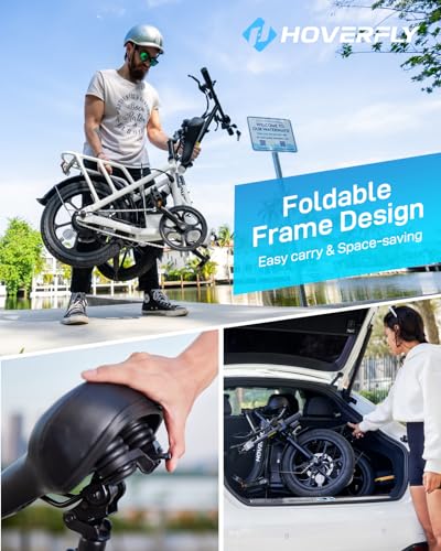 HOVERFLY H3 16" Electric Bike, Max 28Miles Range(Pedal-Assist) Folding E-Bike with Removable Battery, Front Suspension and Commuter Electric Bicycle Adults