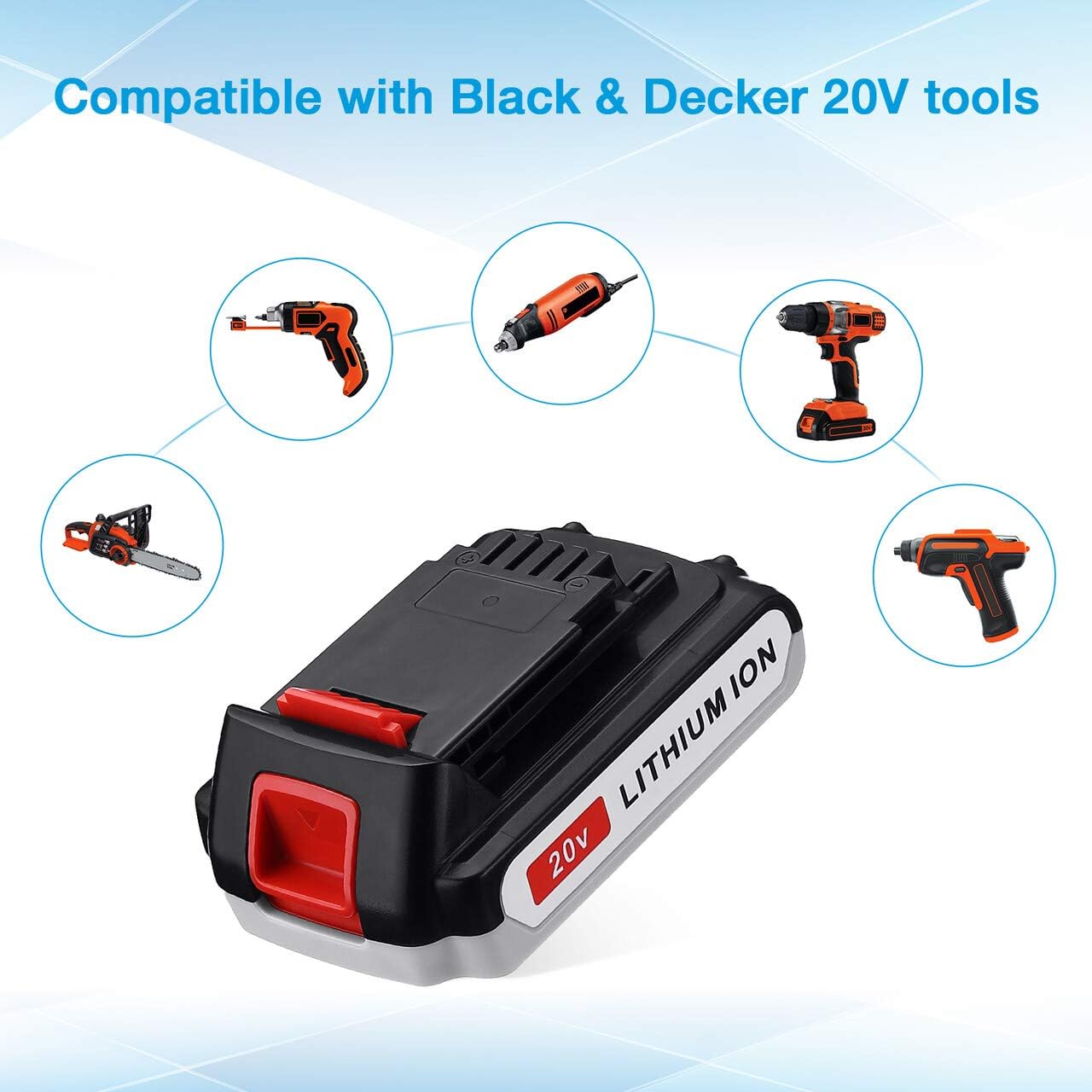 Powerextra 2 Pack LBXR20 Battery 3.0Ah Replace for Black and Decker 20V MAX + 20V Charger for Black Decker 20V MAX 20V Pack of 2