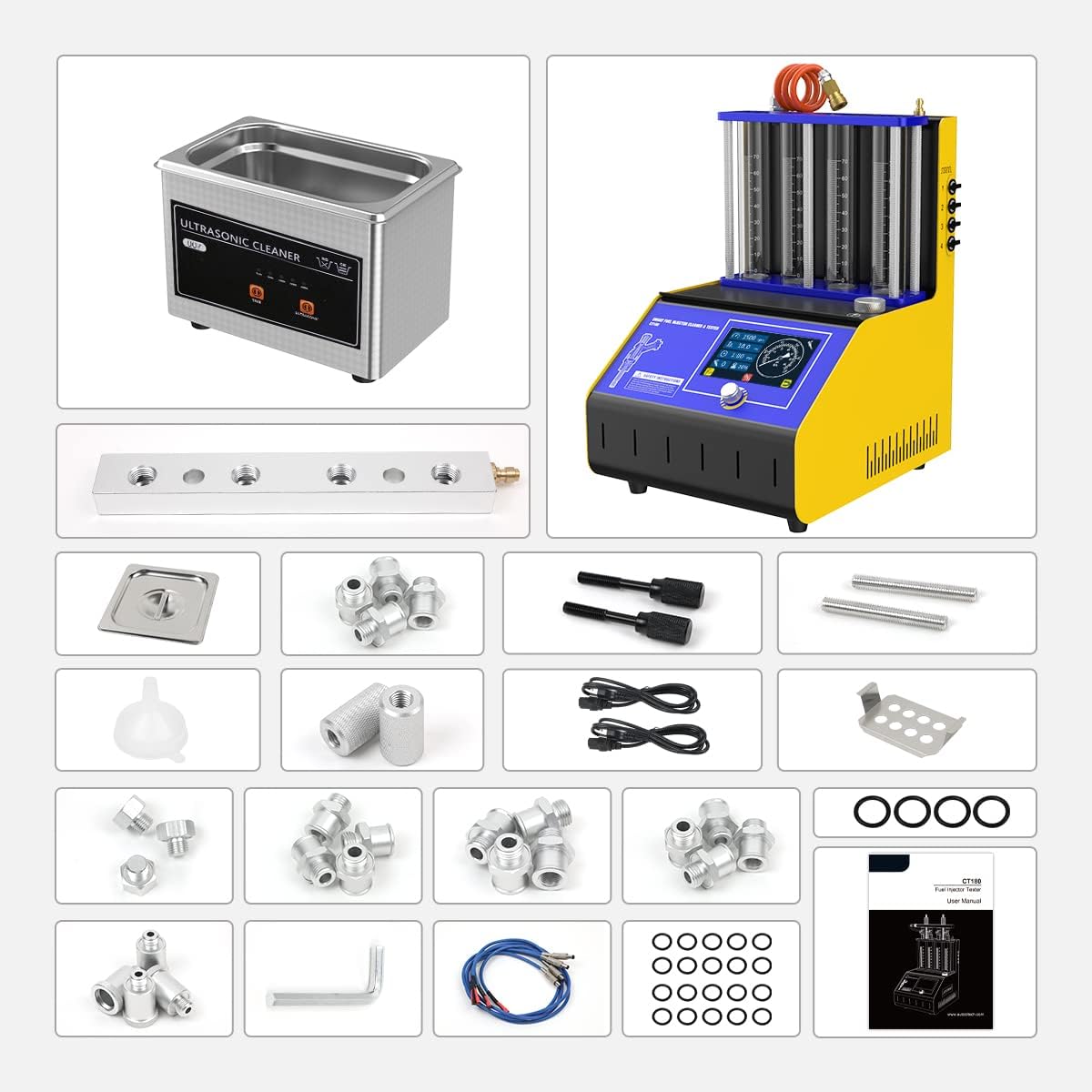 FXTUL Fuel Injector Cleaner Kit Injector Cleaner Tester Machine with 4-Cylinder Fuel Injection Cleaner Tool 220V/110V Automotive Fuel Injection System Cleaning Machine for Motorcycle Vehicle