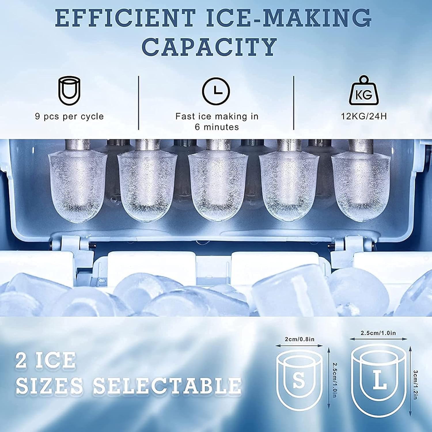 Countertop Ice Maker Machine, 26Lbs/24H Compact Ice Makers, Portable Ice Cube Maker with Self Cleaning