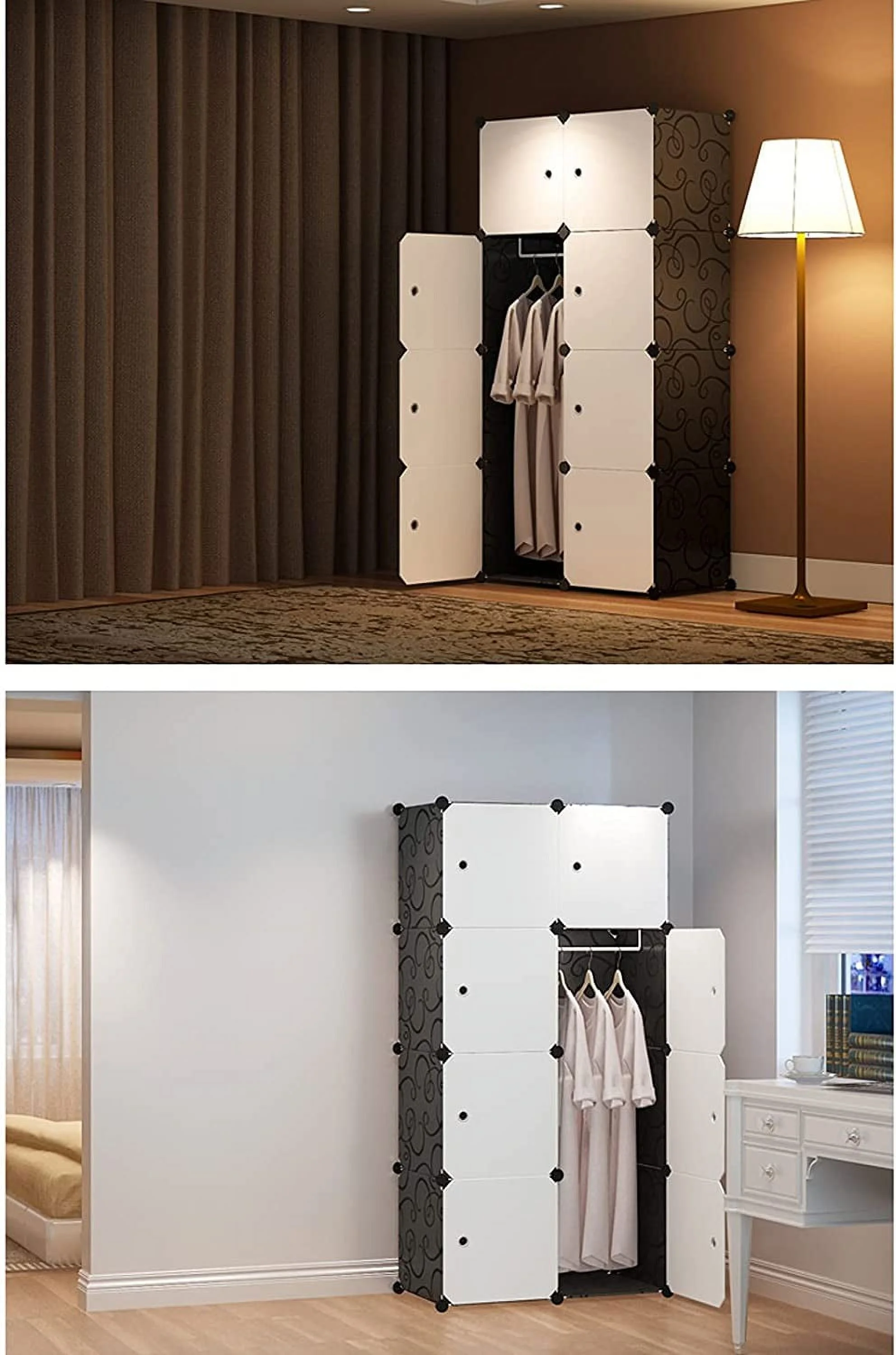 HOOMHIBIU Wardrobe Closet Portable Wardrobe Closets White Bedroom Armoire Clothes  Organizer 29.5" L X 18.5" D X 57.8" H (8-Cube) Wardrobe Closet
