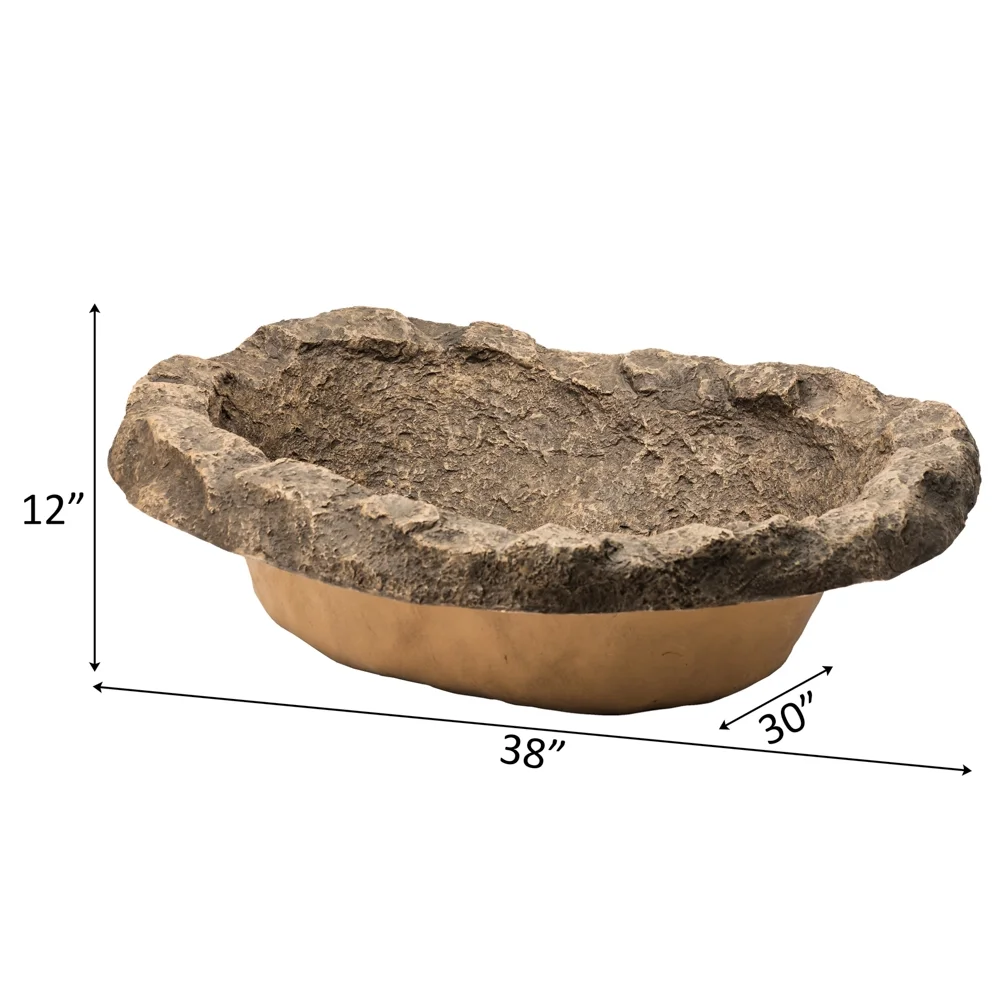 Small Flower Faux Rock Fiberglass Garden Decorative Water Pond, 17 Gallon Sandstone Outdoor Patio Bed Waterfall Pond