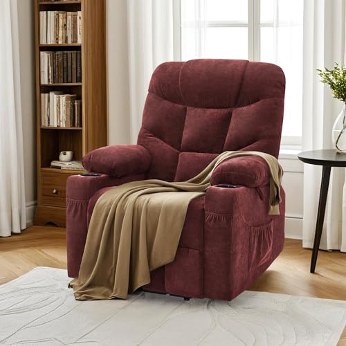 MCombo Power Lift Recliner Chair with Extended Footrest for Elderly People, Fabric 7287 (Navy Blue, Medium)