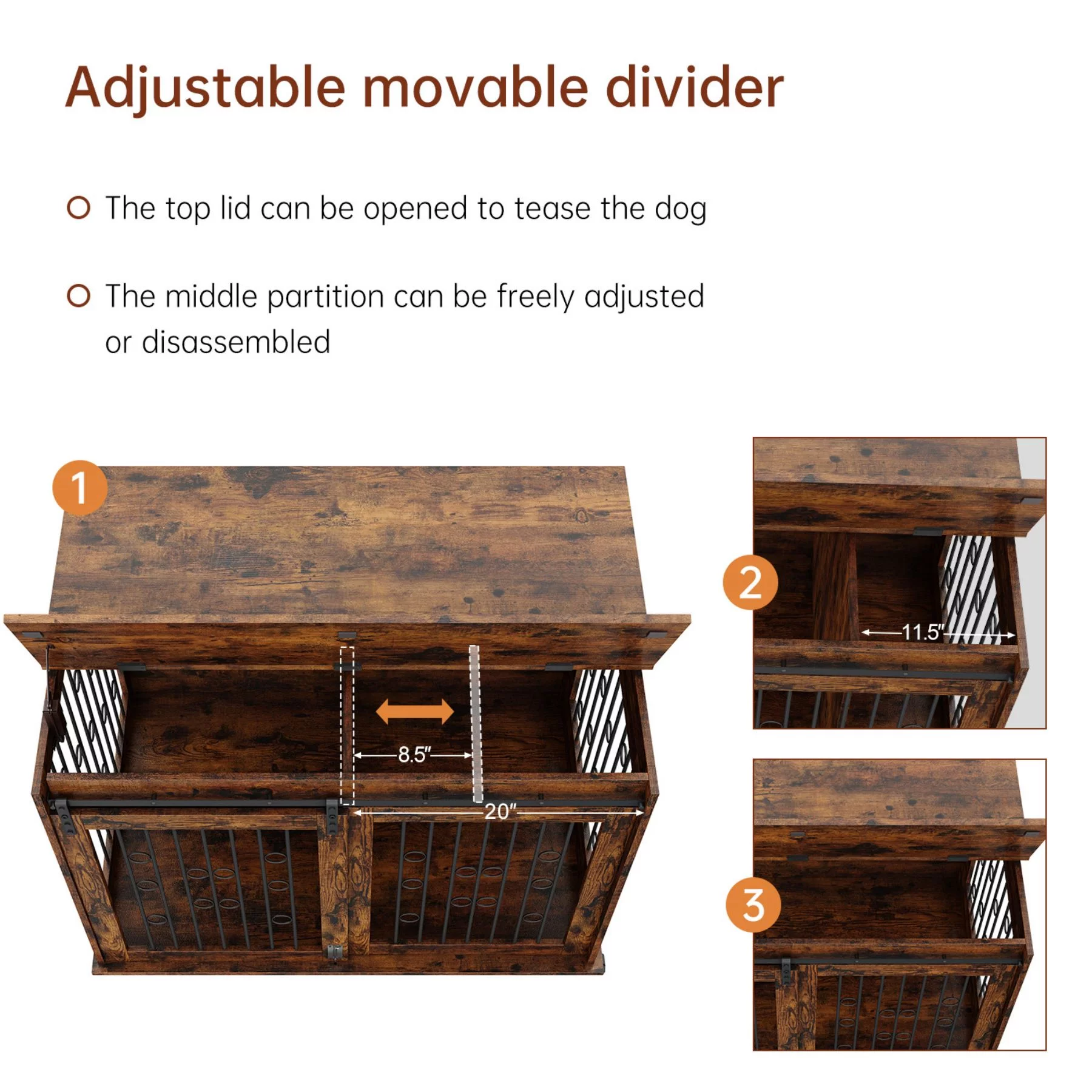Ouyessir Dog Crate Furniture with Sliding Barn Door,Upgraded Large Wooden Dog Kennel End Table with Wheels and Flip-top Plate Dog House(Rustic Brown)