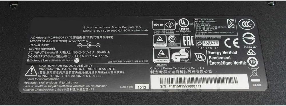 Original 19.5V 7.7A 150W AC Adapter Charger for MSI GL62M 7RDX-1427CA Pack of 2