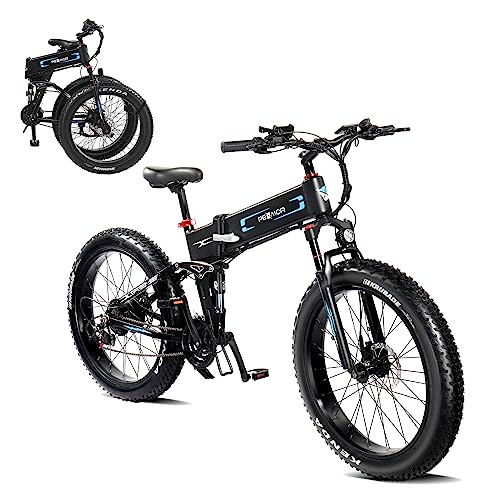 PEXMOR Electric Bike for Adults, 750W(Peak 1000W) 30MPH | Full Suspension Mountain Ebike, 60+ Miles 48V 12AH Removable Battery, 26 Fat Tire Foldable Commuter Electric Bicycle 21 Speed, UL2849