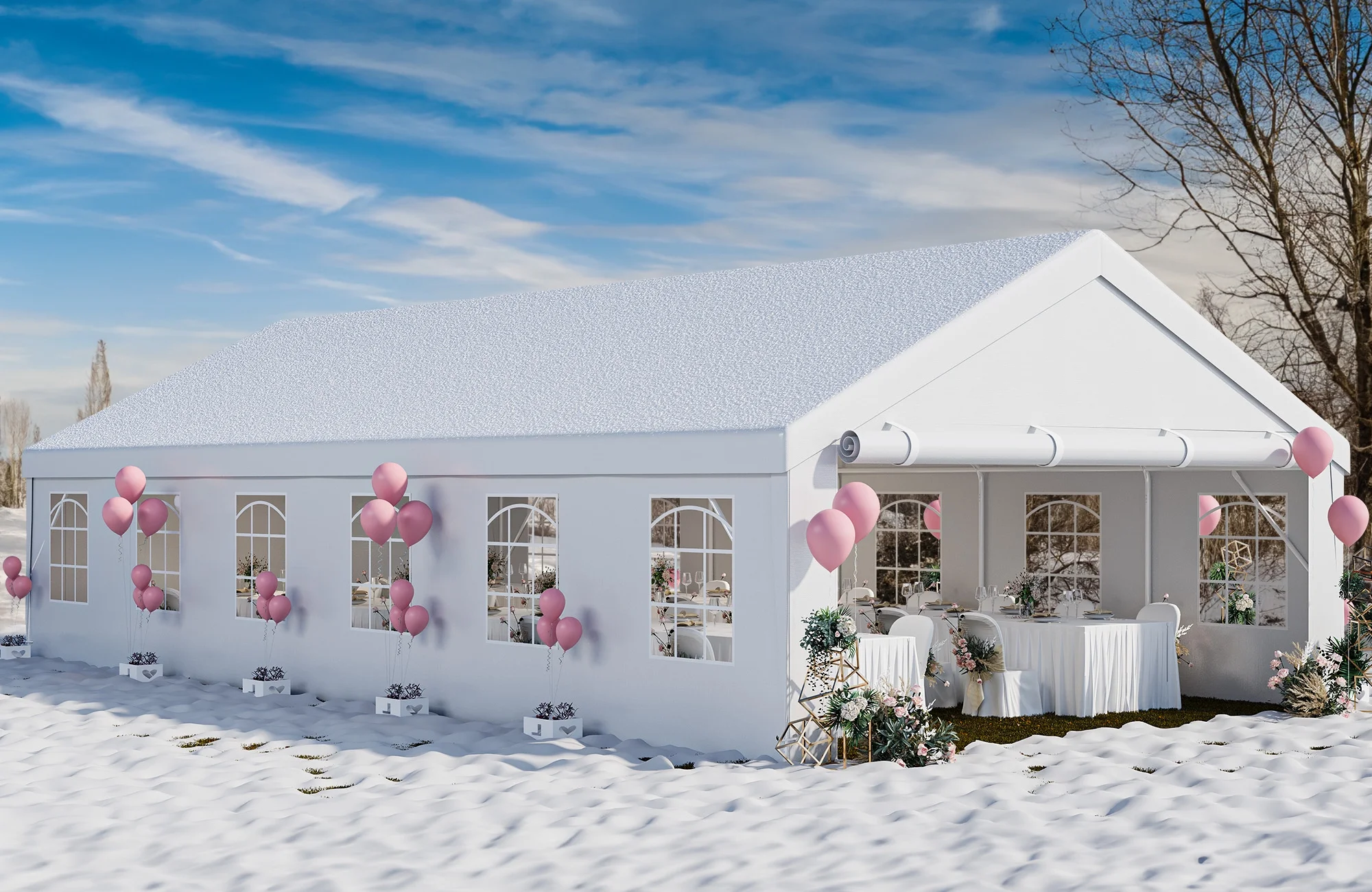 Dextrus 20x40FT Outdoor Heavy Duty Party Tent Wedding Events Gazebo Upgraded Galvanized Car Shelter Commercial Fair with Large White Roof, Removable PVC Sidewall Windows