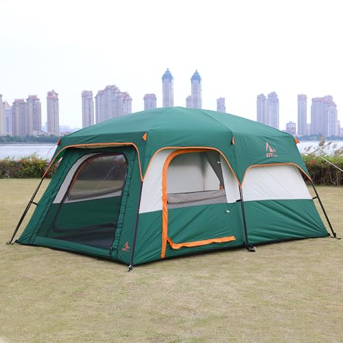KTT Extra Large Tent 10-12-14 Person(Style-B),Family Cabin Tents,2 Rooms,3 Doors and 3 Windows with Mesh,Straight Wall,Waterproof,Double Layer,Big Tent for Outdoor,Picnic,Camping,Family Gathering
