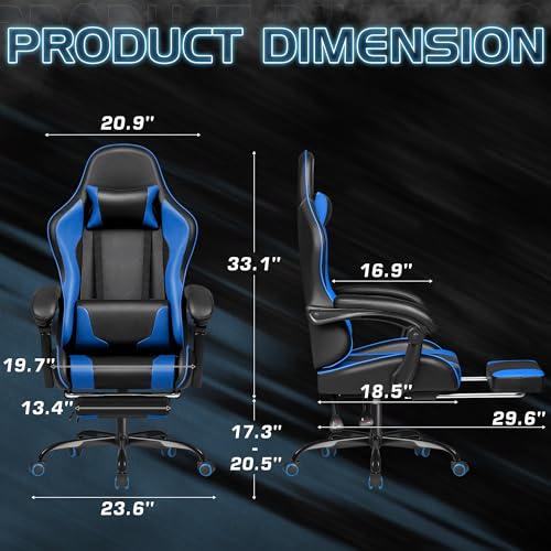 Homall Gaming Chair, Video Game Chair with Footrest and Massage Lumbar Support, Ergonomic Computer Chair Height Adjustable with Swivel Seat and Headrest (Blue, RGB)