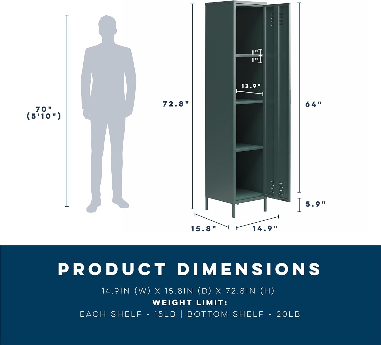 Novogratz Cache 1-Door Tall Single Metal Locker Style Storage Cabinet, Hunter Green