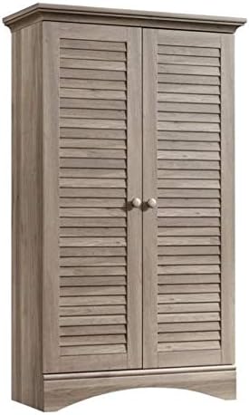 Pemberly Row Contemporary Storage Cabinet with Doors and 4 Adjustable Shelves in Antiqued White