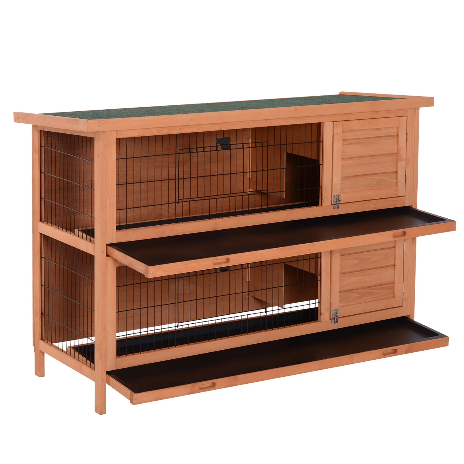 Pawhut 54" 2-Floor Large Rabbit Hutch Wooden Pet House Bunny Cage Small Animal Habitat with Lockable Doors Run Asphalt Roof for Outdoor Use Gray - Curated Treasures Market