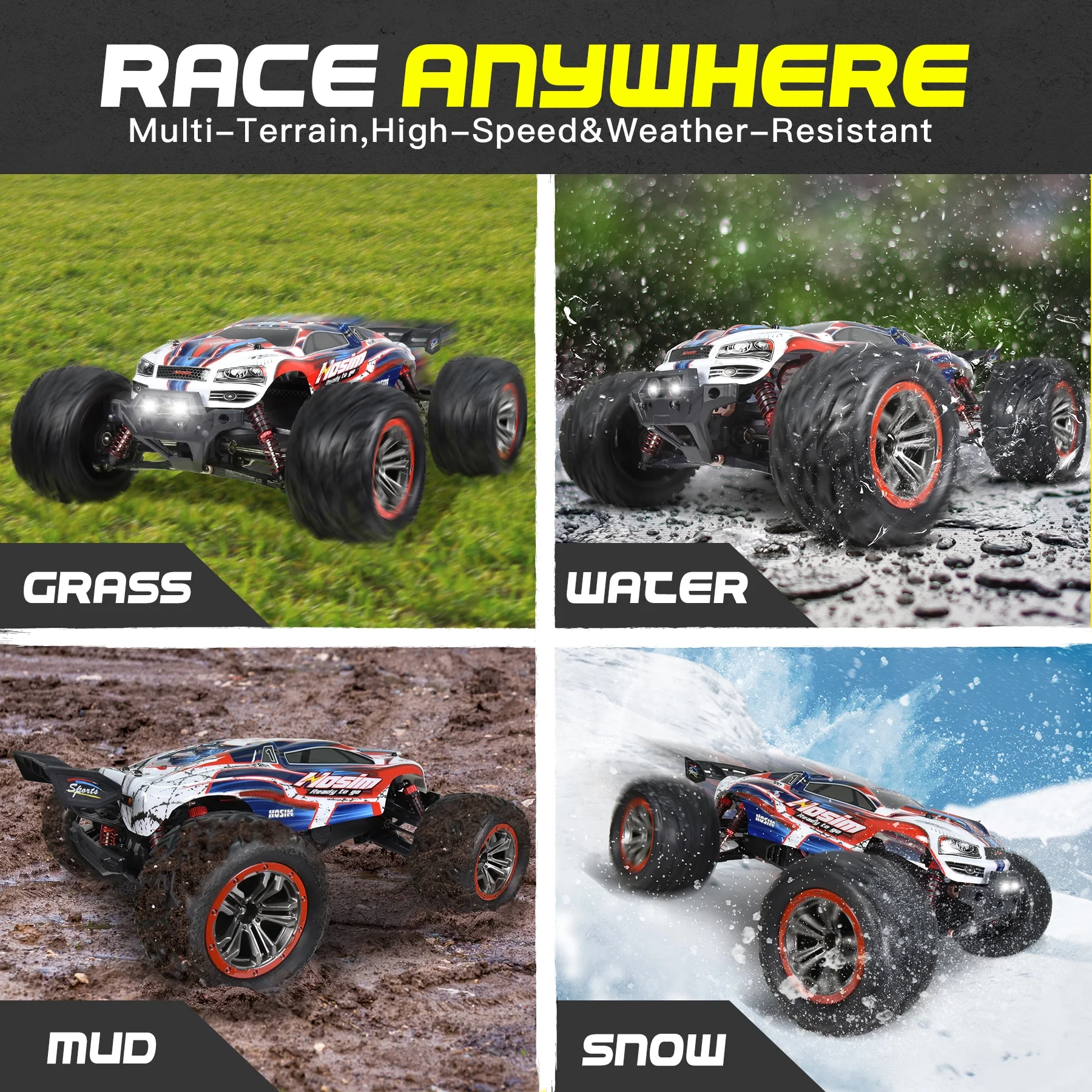Hosim 1:12 RC Cars 2.4GHz Remote Control Car 4WD Off Road Monster Truck Buggy Toy for Boys Teens Adults Gifts