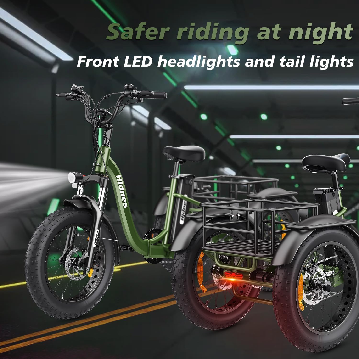 Hidoes Electric Tricycle for Adults, 1000W (Peak) - 20"X 4.0" Fat Tire Electric Trike, 48V 20Ah Removable 65 Miles Electric Trike for Adults, MAX 330LBS 7 Speed Folding Triciclo Eléctrico Para Adultos