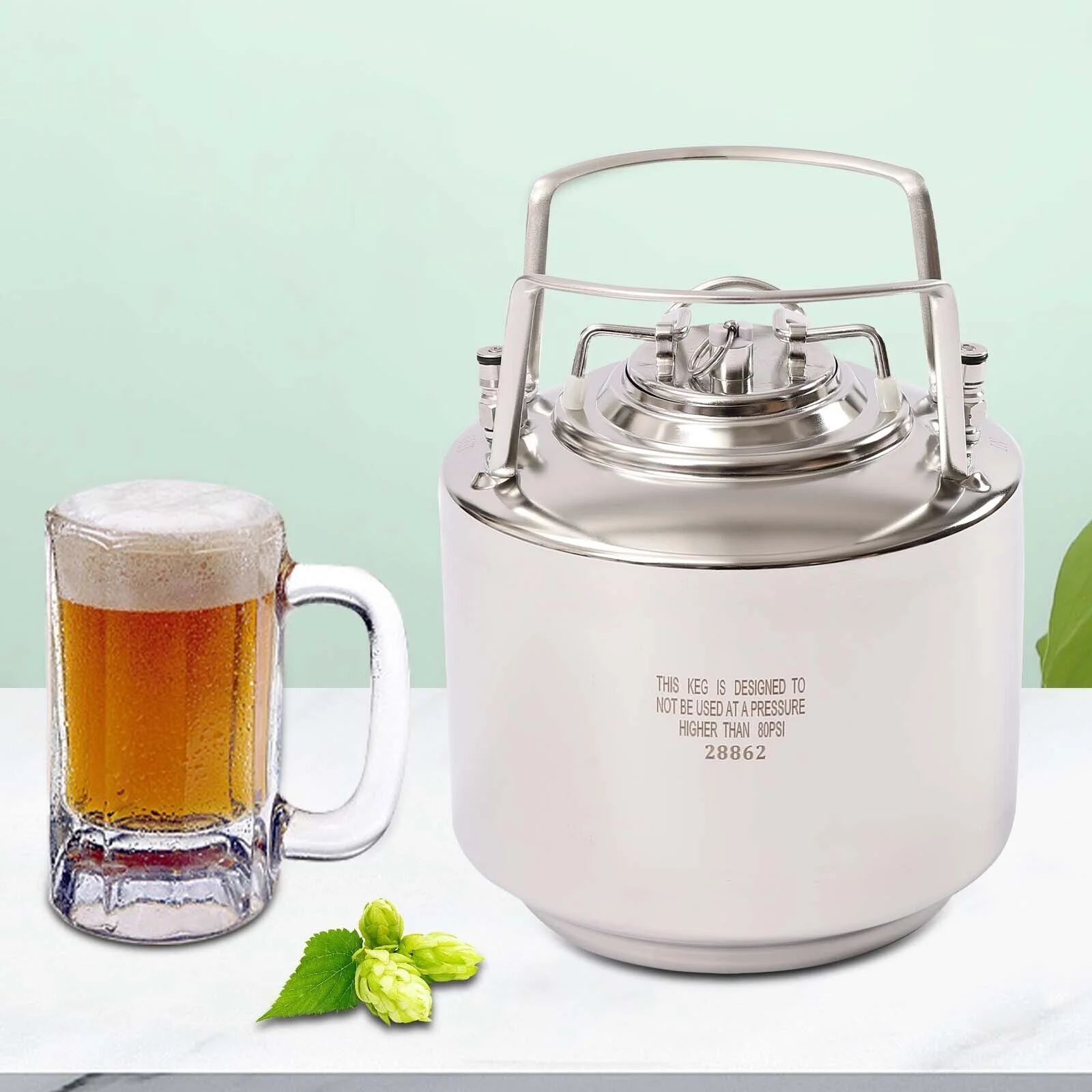 Miumaeov Stainless Steel 1.6 Gallon Mini Ball Lock Keg System For Small Batch HomeBrewing Beer Brewing Strap Handle
