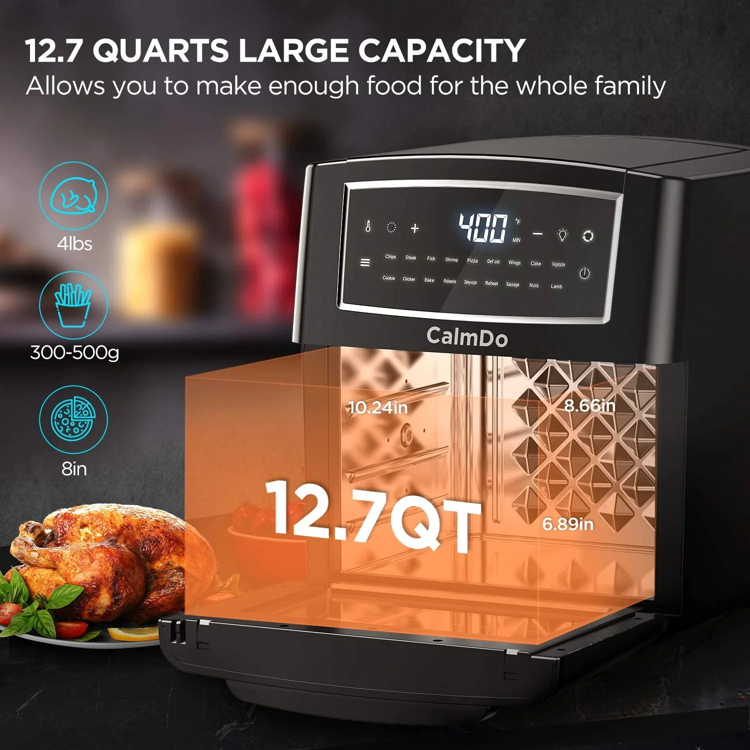 CalmDo Air Fryer Oven Combo, 18 in 1 Toaster Ovens Countertop Convection Ovens, Air Fryer Countertop for Rotisserie, Roast, Bake, Dehydrate,12.7QT/12L Air Fryer Toaster Oven with 10 Accessories, 1500w