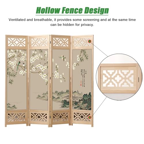 Room Dividers and Folding Privacy Screens 180 200cm Tall, Hotel Office Porch Teahouse Temporary Wall Fencing, 4-Panel Wooden Dressing Screen Separating, Standing Door Partition (Color : STYL